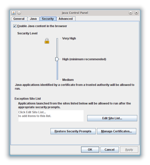 Java Security Settings